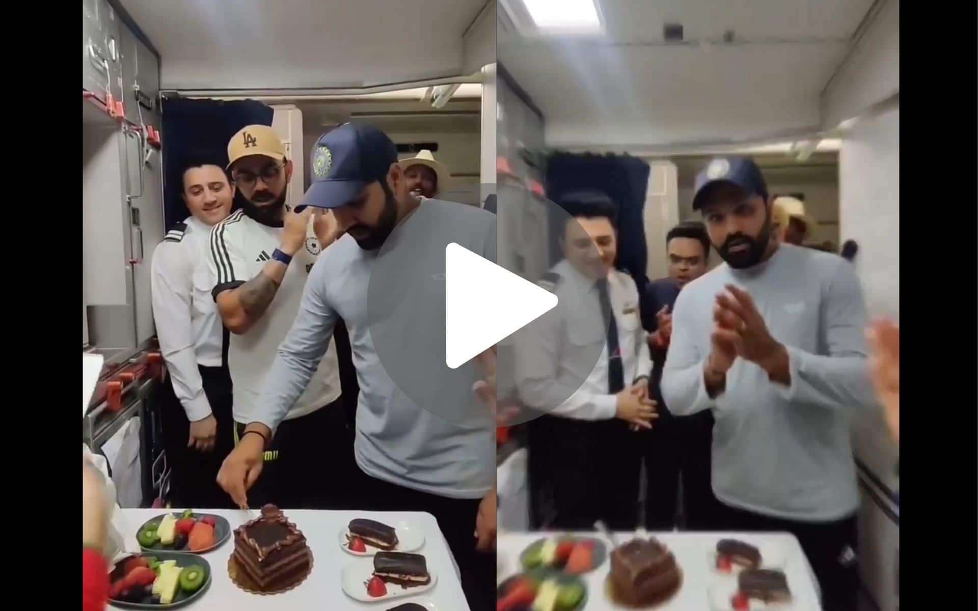 [Watch] Rohit, Virat Celebrate WC Win By Cutting Cake With 'AIC24WC' Flight Staff